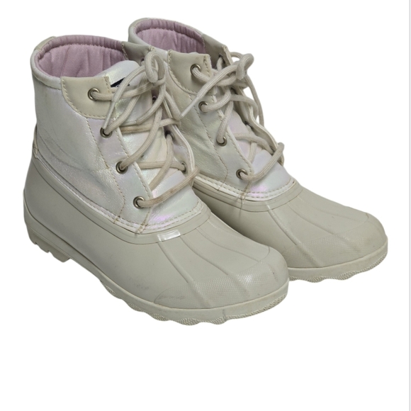 Girls Sperry lace up duck boot cream size 4 - Picture 1 of 16